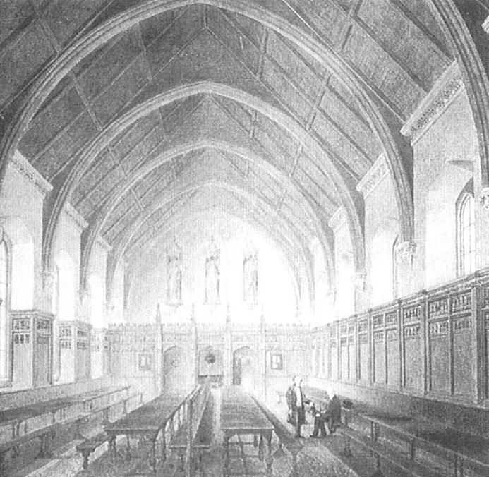 Interior of hall looking west, from a watercolour which shows the gothicisation carried out under Joseph Jekyll, Treasurer in 1816. Image copyright © The Inner Temple