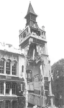 The Library tower after the air raid, 10th September 1940. 