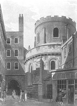 Temple Church. Inner Temple Court aquatint by Thomas Malton, 1796. Image copyright © Professor Sir John Baker