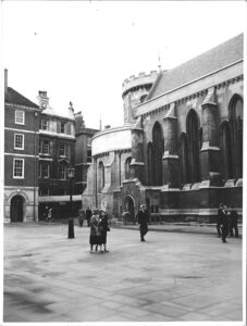 View across Church Court to the restored Temple Church