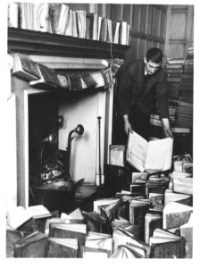 Drying books in front of a fire