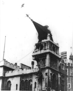 War damage to Library steeple