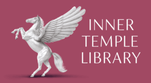 Grey Pegasus on a pink background with text: Inner Temple Library